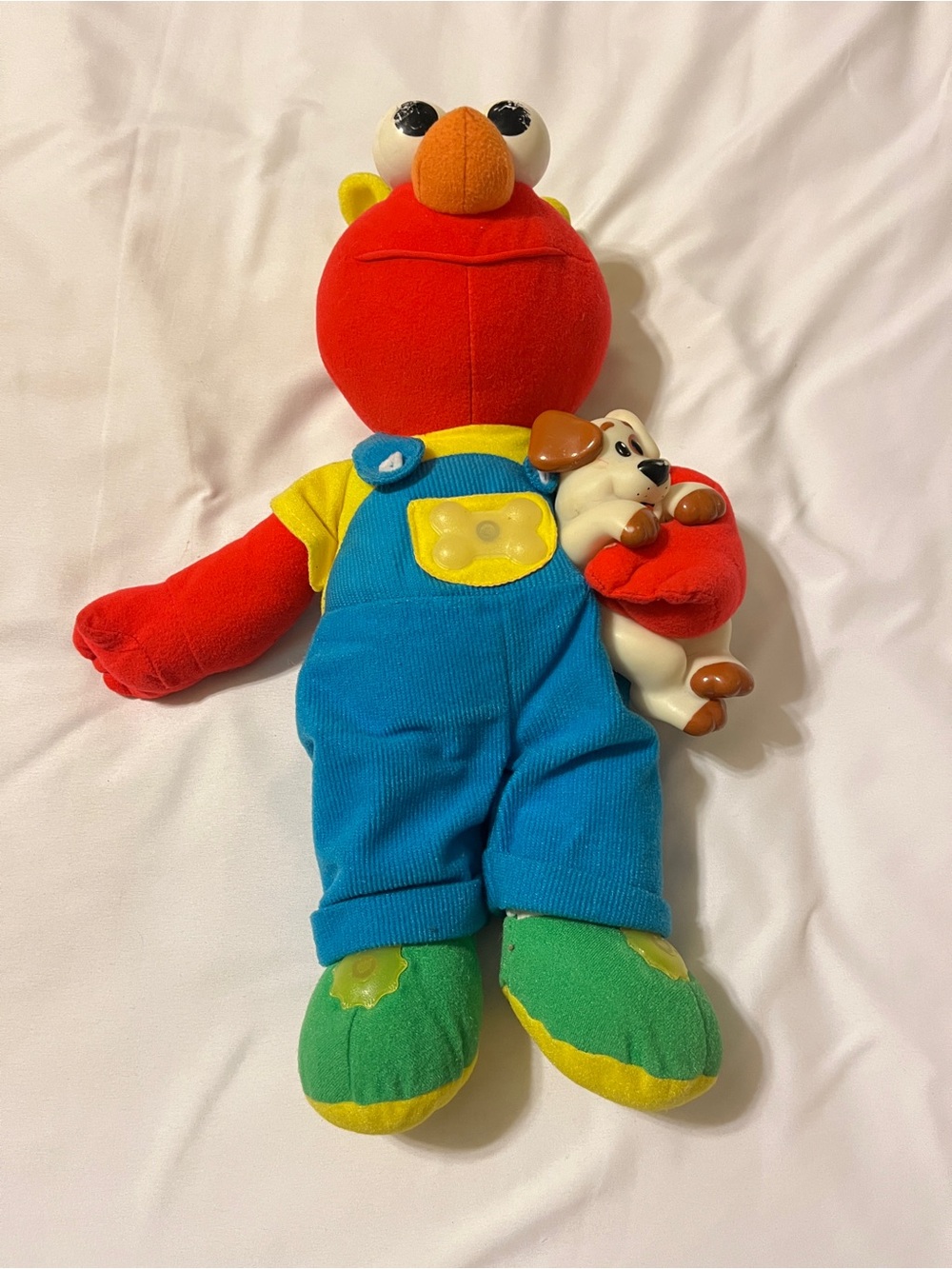 Vintage Tyco 1997 Magic Lights Elmo Plush Sesame Street Dog Overalls ~12"